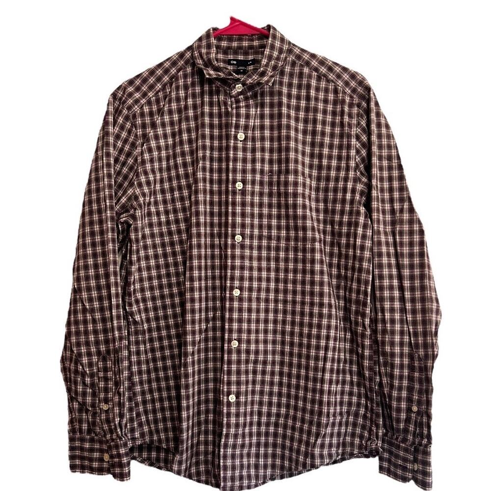 Gap Button Up Long Sleeve Dress Shirt Mens  Size Medium Purple Green Plaid